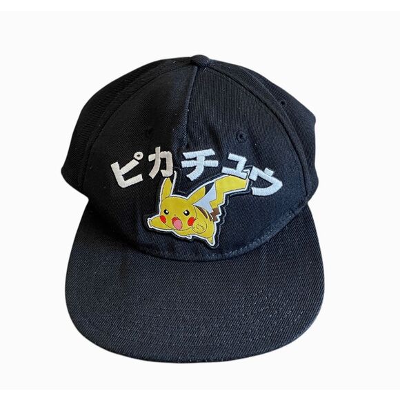 POKEMON PIKACHU SNAPBACK HAT black yellow white katakana kanji Japanese - Picture 1 of 3